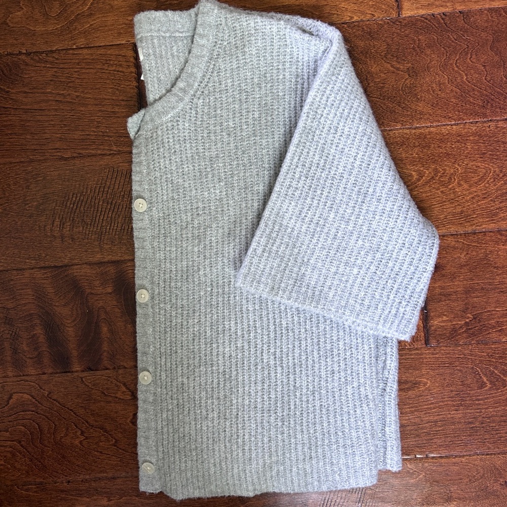 Aerie Light Gray Ribbed Button Short Sleeve Cardigan - Picture 4 of 6